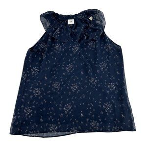 Cabi Ever Top Navy Floral Sleeveless Cap Sleeve Top V-Neck Flowy Ruffle Medium